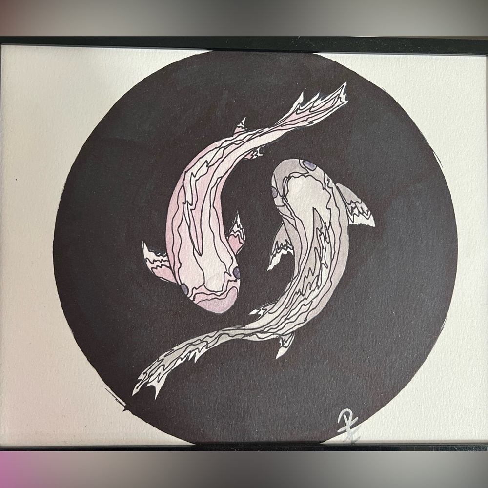 Koi Fish Art Print in Black and Pink